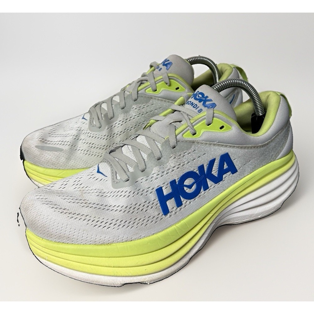 Hoka One One Bondi 8 Men's Size 9 EE Wide Gray Green Blue Running Shoes Sneakers